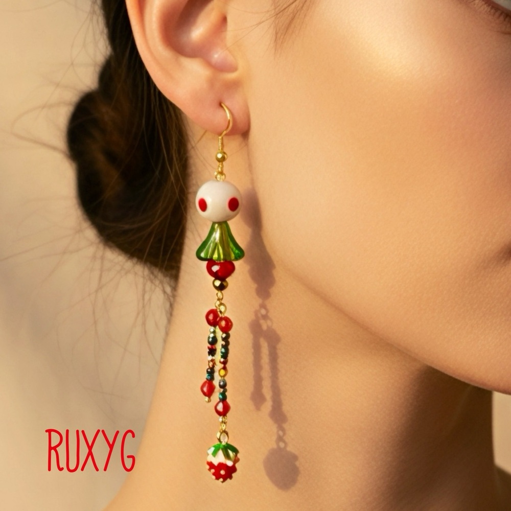 Gold and Red Strawberry 🍓 Dangle Earrings